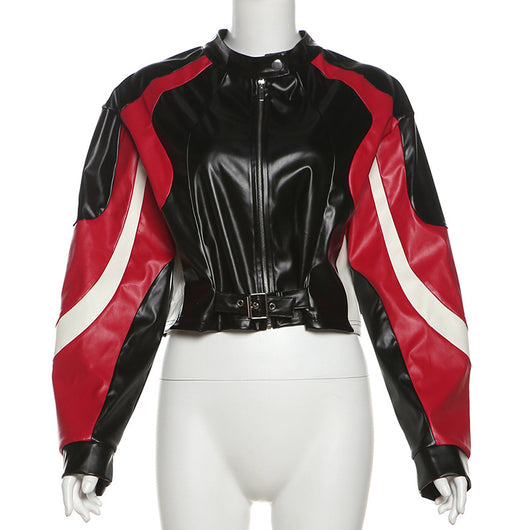 Chaqueta de Cuero PU Slim Fit Cuello Redondo para Motociclista - Image 13