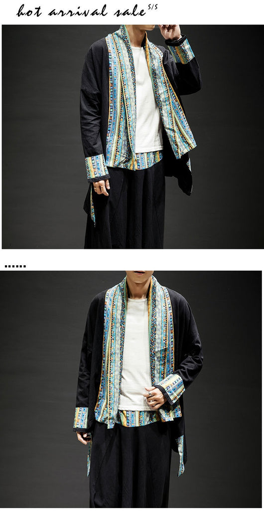 Abrigo Kimono Cardigan de Algodón y Lino - Estilo Japonés Moderno para Hombre - Image 15