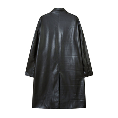 Abrigo de Cuero PU Estilo Americano con Cinturón para Hombre - Otoño e Invierno - Image 17