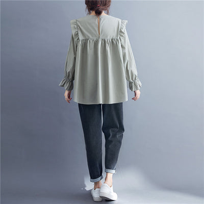 Blusa Suelta de Manga Larga con Encaje y Volantes - Image 10