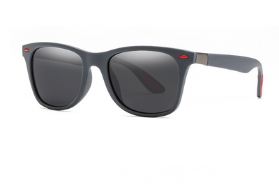 Black Wayfarer-style men's polarized sunglasses with dark gray lenses and a subtle silver accent on the temples. - Image 11