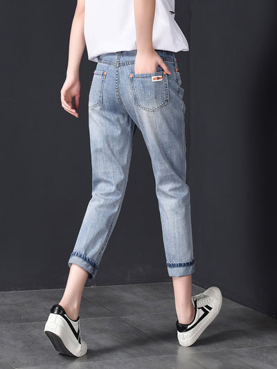 Pantalones Vaqueros Rotos Talle Alto Estilo Harem de 9 Puntos - Image 10