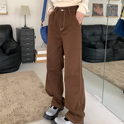 Jeans Marrones de Pierna Ancha para Otoño e Invierno