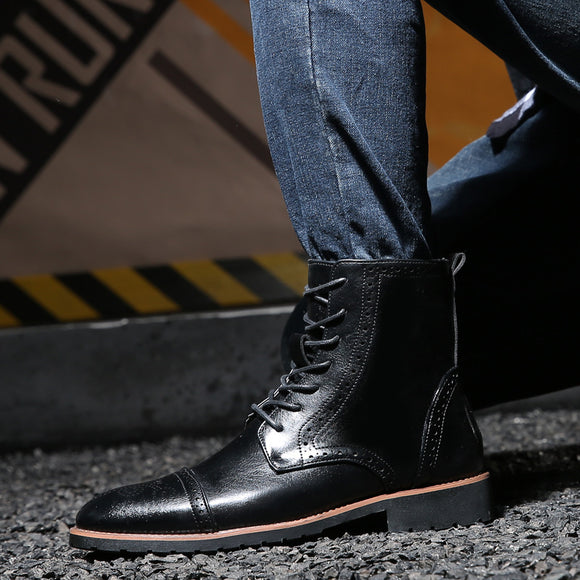Botas de Cuero Estilo Británico Talla Grande para Hombre