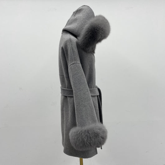 Abrigo de Lana Reversible con Cuello de Pelaje Oversized - Image 13
