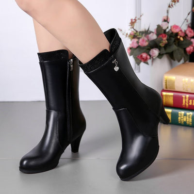 Botas de Invierno con Tacón Alto y Colgante de Corazón para Mujer