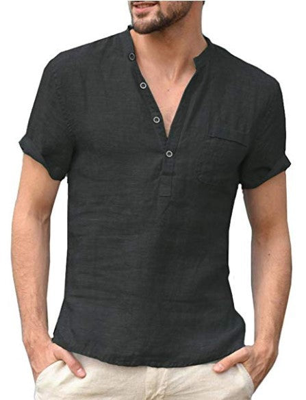 Camisa de Manga Corta en Algodón y Lino para Hombre