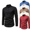 Camisa Manga Larga Cuello Mao Algodón y Lino Color Sólido