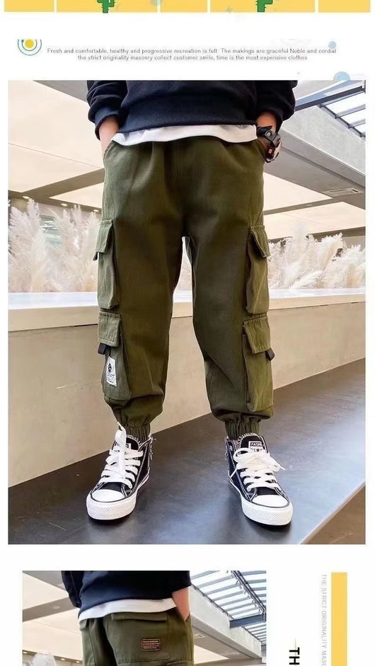 Pantalones Casuales de Trabajo Fleece con Bolsillos Múltiples para Niños y Adolescentes - Image 12