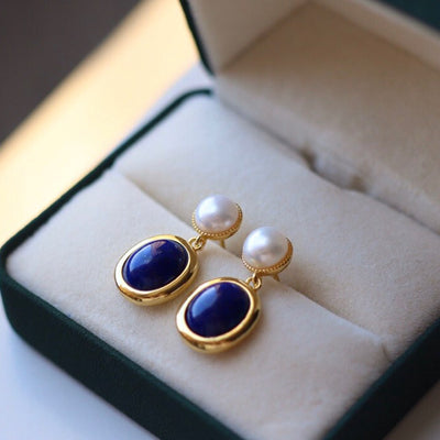 Aretes de Lapislázuli Natural con Perla - Image 2