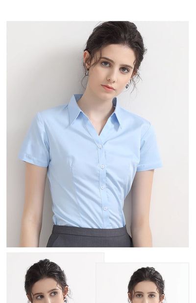Blusa Blanca Manga Corta Cuello V para Trabajo - Image 12