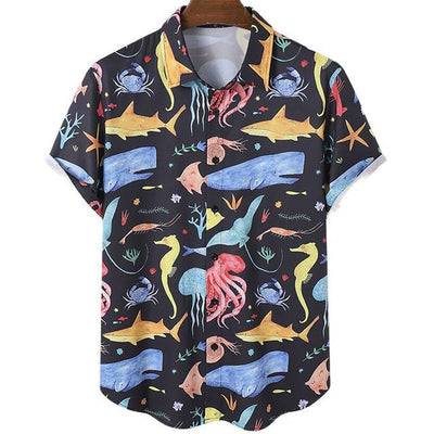 Camisa Casual Slim Estampado 3D Playa Manga Corta para Hombre - Image 21