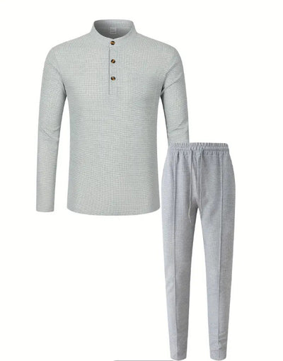 Conjunto Casual de Pantalón y Camiseta Henley Texturizada de Manga Larga para Hombre - Image 20