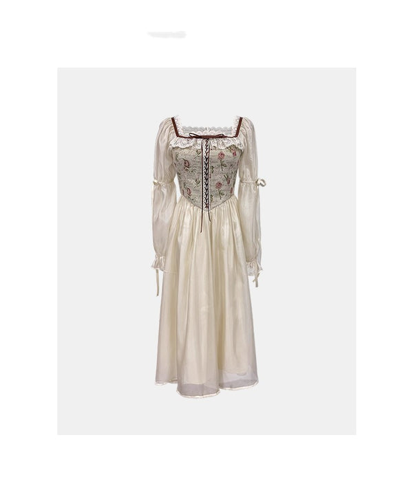 Vestido Floral Cuello Cuadrado Ajustado para Mujer