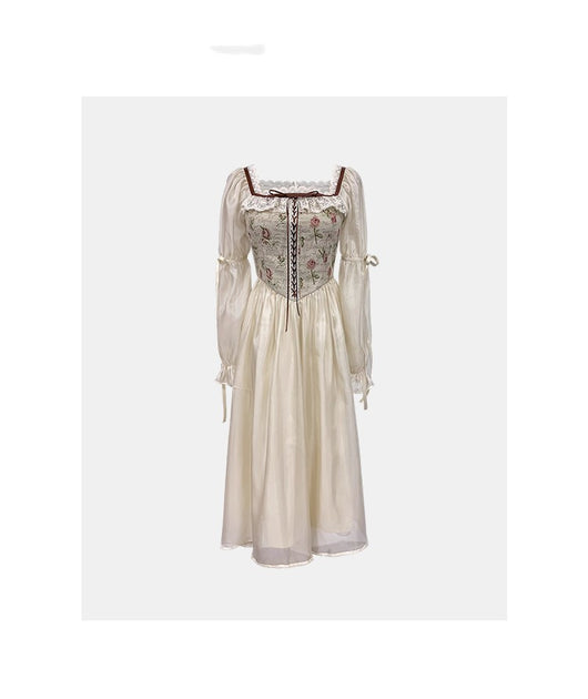 Vestido Floral Cuello Cuadrado Ajustado para Mujer - Image 2