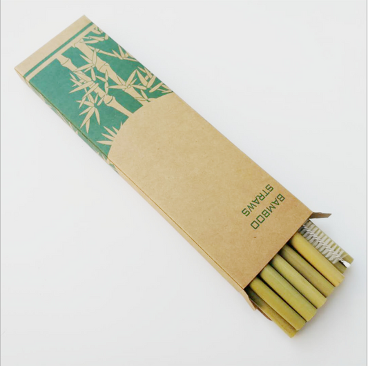 Pajita de Bambú Verde y Amarillo Reutilizable - Image 2