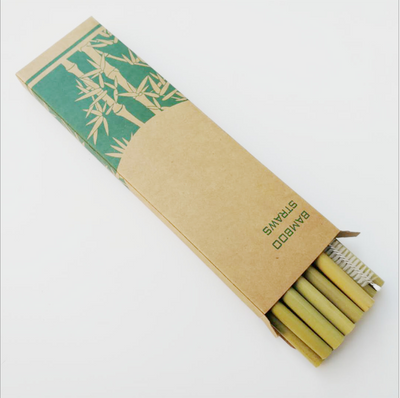 Pajita de Bambú Verde y Amarillo Reutilizable - Image 2