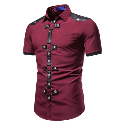 Camisa Gótica de Piel con Remaches y Parches para Hombre - Estilo Europeo Moderno - Image 7