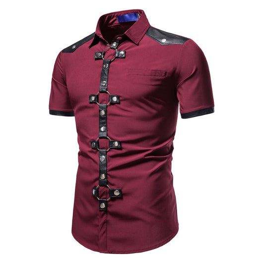 Camisa Gótica de Piel con Remaches y Parches para Hombre - Estilo Europeo Moderno - Image 7