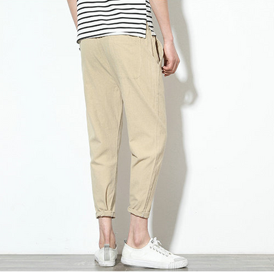 Pantalones Harem Negros de Algodón y Lino para Hombre - Image 8