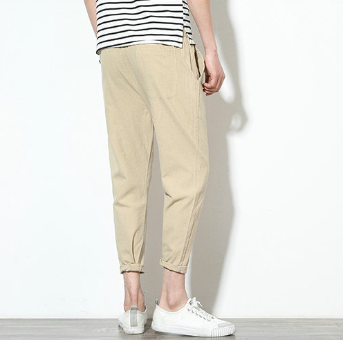 Pantalones Harem Negros de Algodón y Lino para Hombre - Image 8