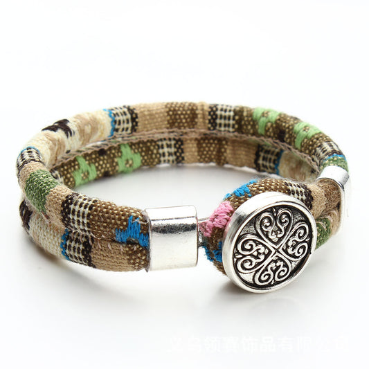 Pulsera de Cuero y Algodón Artesanal