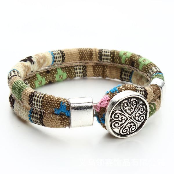 Pulsera de Cuero y Algodón Artesanal