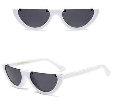 Bright yellow semi-rimless sunglasses with dark gray half-moon lenses, featuring a modern cat-eye shape. - Image 12