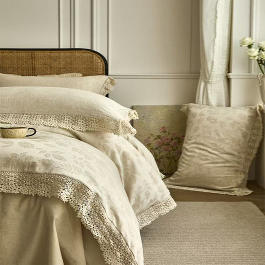 Juego de Sábanas Matrimonial Jacquard 100% Algodón-Lino Tejido Teñido 4 Piezas - Image 13
