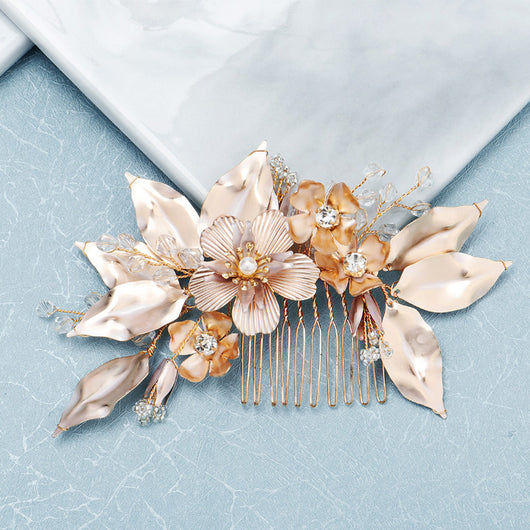 Peine Nupcial Premium con Flores Doradas Artesanal - Image 10