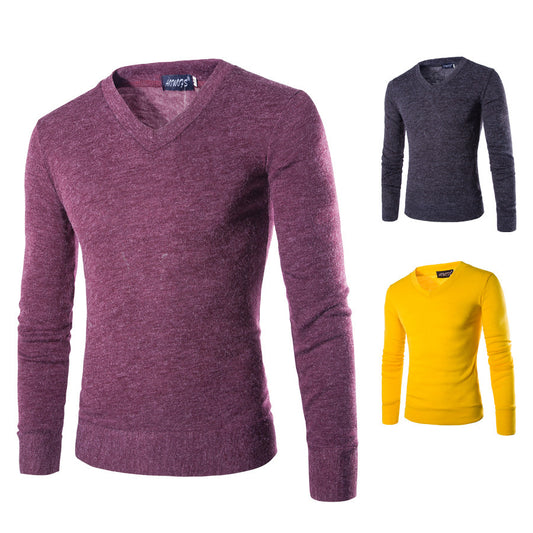 Suéter V-Neck de Felpa de Conejo para Hombre - Diseño Liso Tendencia