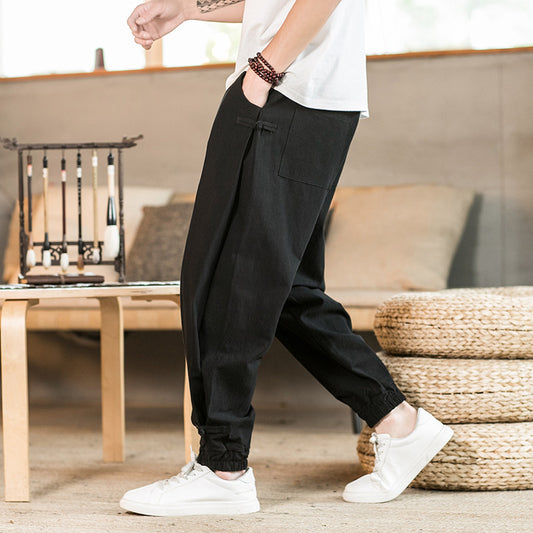Pantalones Harem Holgados de Algodón y Lino Transpirables para Hombre - Talla Grande - Image 2