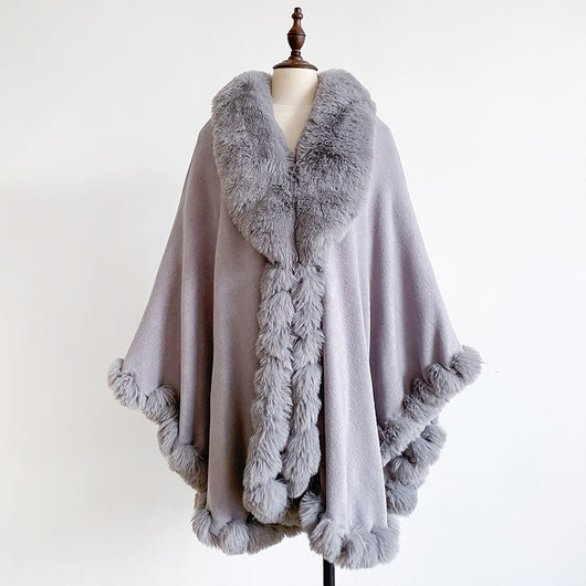 Capa Poncho Oversize con Cuello de Pelaje Irregular - Image 27