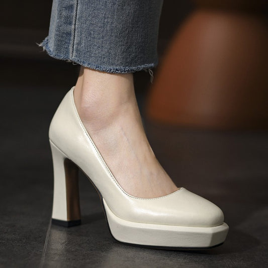 Zapatos de Cuero con Aceite de Caballo y Tacón Grueso