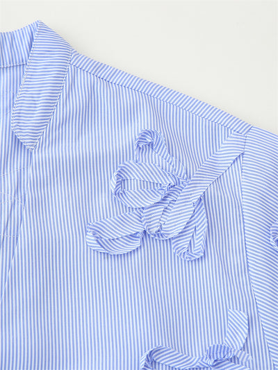 Camisa de Manga Larga Popelina Floral con Rayas Texturizadas - Image 24