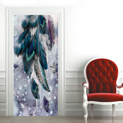 Vinilo Decorativo 3D para Puerta - Diseño Moderno Acuarela Pluma
