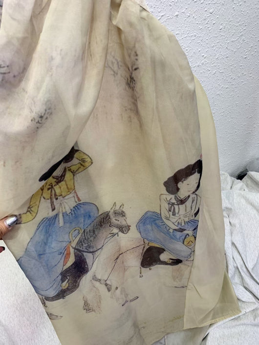Conjunto Artesanal Dos Piezas: Blusa Chifón Pintada a Mano con Falda Suspender Cintura Alta - Image 9
