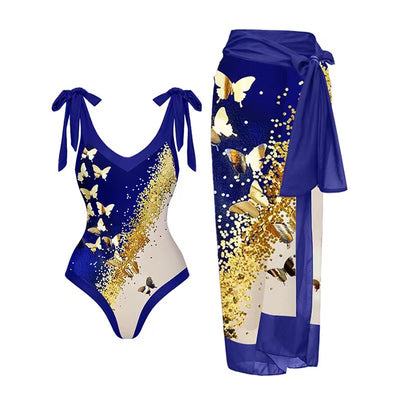 Traje de Baño Dos Piezas Chiffon con Falda Cadera Estampada - Image 20