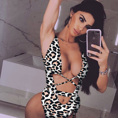 Traje de Baño Entero con Detalles Recortados y Estampado Animal Print - Image 3