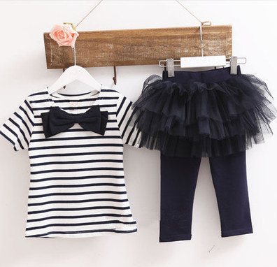 Conjunto de Verano Niña - Blusa Rayas con Moño y Falda Pantalón - Image 3
