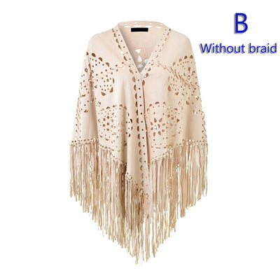 Capa Poncho de Gamuza Elástica con Flecos Versátil - Image 16