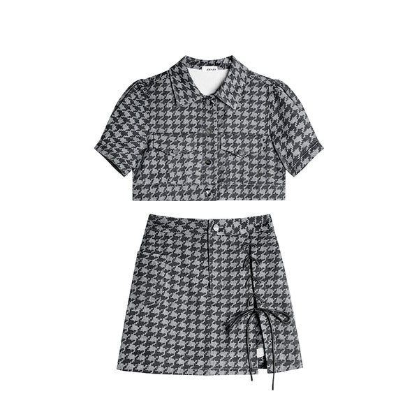 Conjunto de Dos Piezas Cuadros Azules - Top Corto y Falda