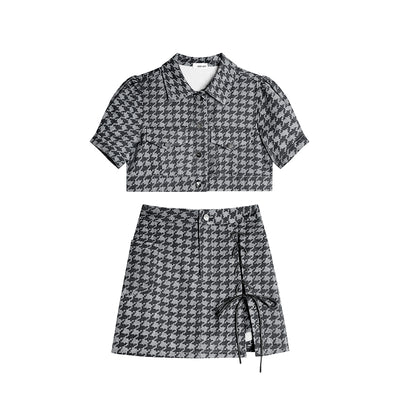 Conjunto de Dos Piezas Cuadros Azules - Top Corto y Falda