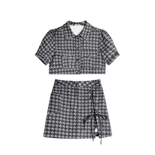 Conjunto de Dos Piezas Cuadros Azules - Top Corto y Falda