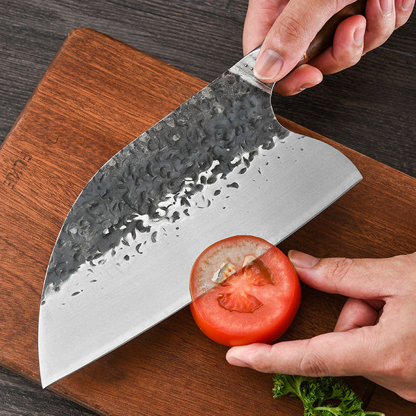 Cuchillo de Chef Forjado a Mano con Hoja Martillada de Acero