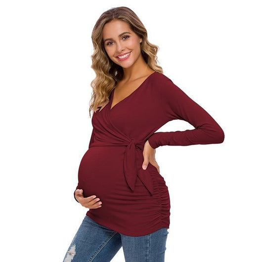 Blusas Premamá de Manga Larga y Cuello en V - Image 4