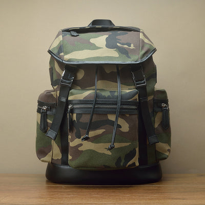 Mochila Táctica Camuflaje en Lona y Cuero