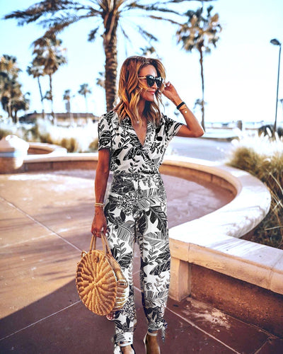 Jumpsuit Estampado Cuello V Manga Corta para Mujer - Image 3