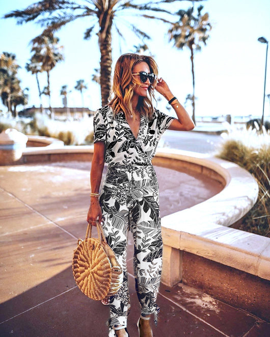Jumpsuit Estampado Cuello V Manga Corta para Mujer - Image 3