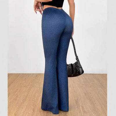 Pantalones Acampanados Denim de Cintura Alta con Estampado para Mujer - Image 5